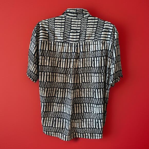 Vtg Summa Silk Shirt Mens XL Black Gray Geometric Hawaiian Abstract Button Up - Picture 2 of 7